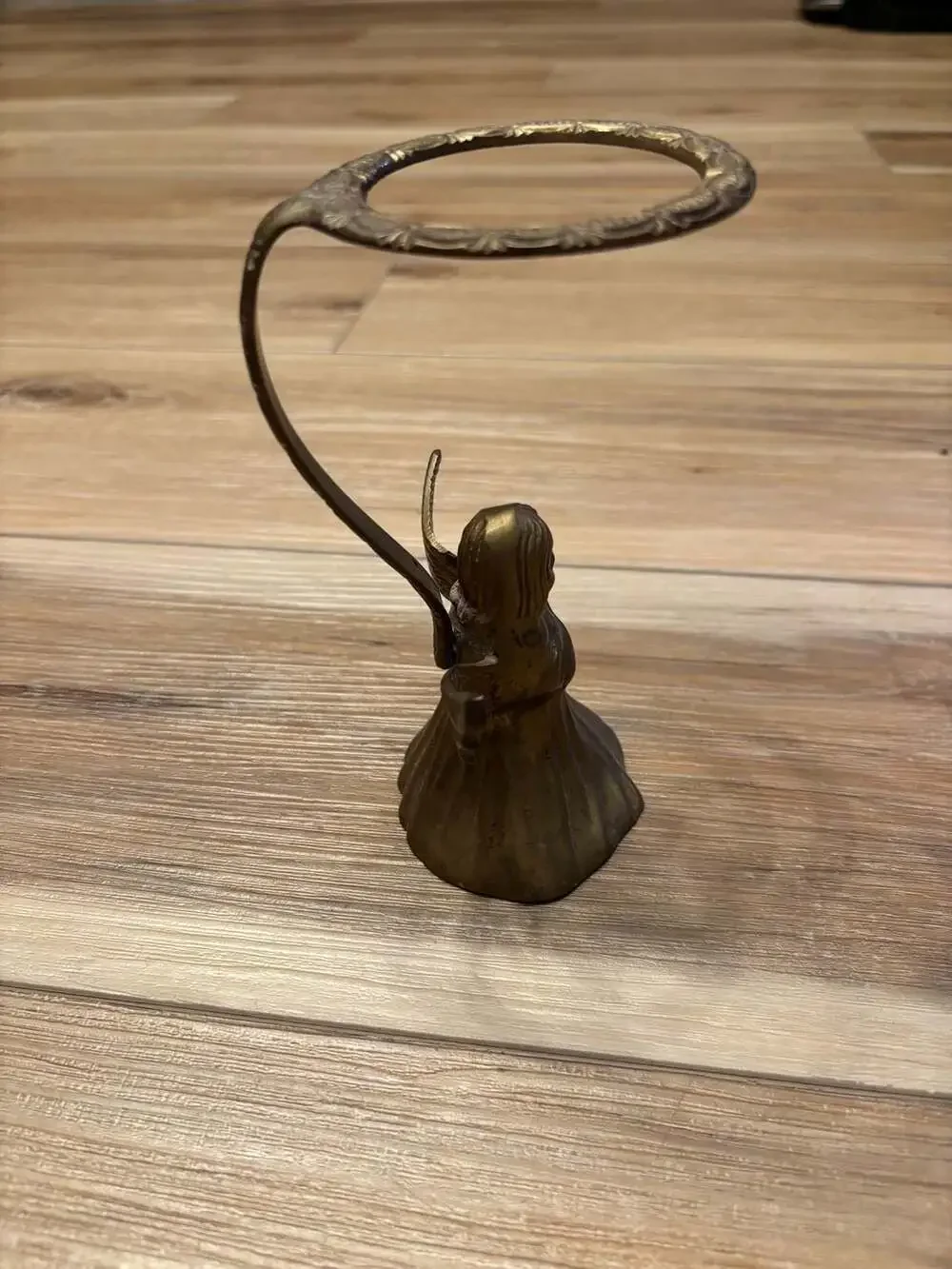 Vintage Brass Angel Halo Candle or Orb Holder Playing Harp